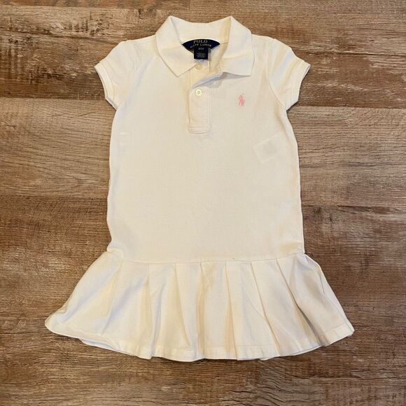 Polo Ralph Lauren Dress White Drop Waist Stretch Mesh Pleated Size 3T - Picture 2 of 9